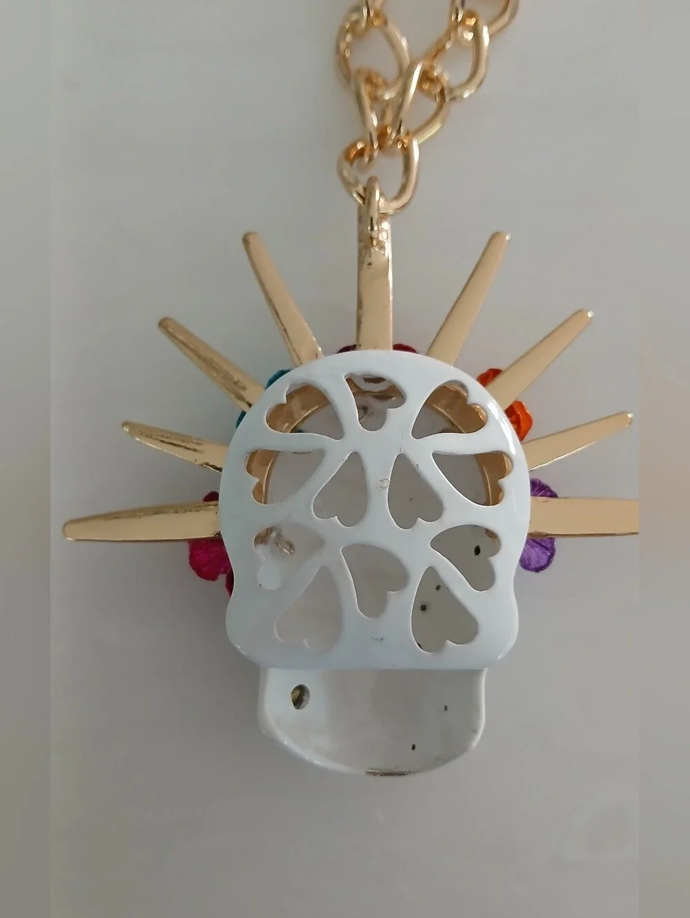 Betsey Johnson Multi‑Color Sugar Skull Statement Necklace – Gold‑Tone – Bold